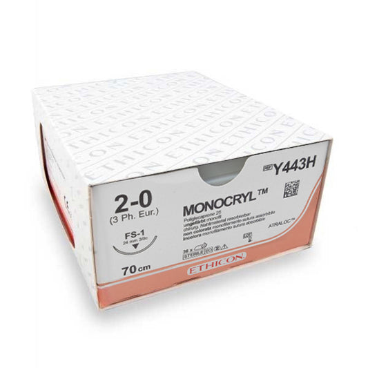 Hechtdraad Monocryl Plus (Y443H, 2-0, FS-1 naald, 70 cm) 36 stuks | Ethicon
